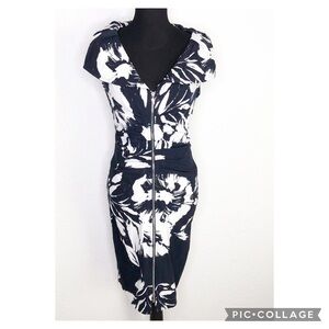 Joseph Ribkoff navy white collared ruched zip front collared dress size 10